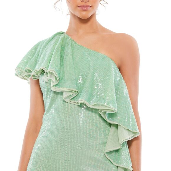 Mac Duggal One Shoulder Ruffle Mini Dress Green 4 NWT - Picture 12 of 12